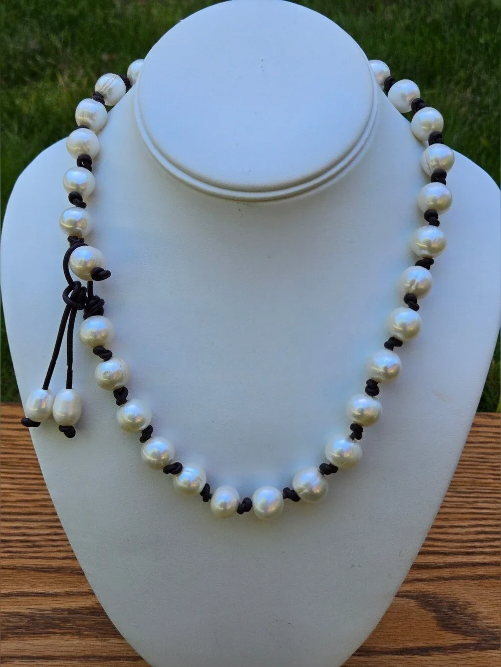 Artisan Fresh Water Pearl Necklace with Dark Brown Cord